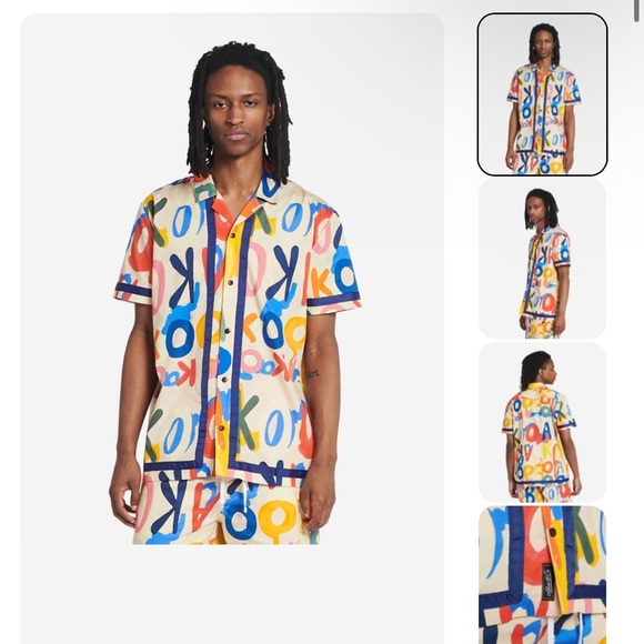 Akoo Effortless Woven Button Down Shirt macadamia print colorful short sleeve - Picture 9 of 11